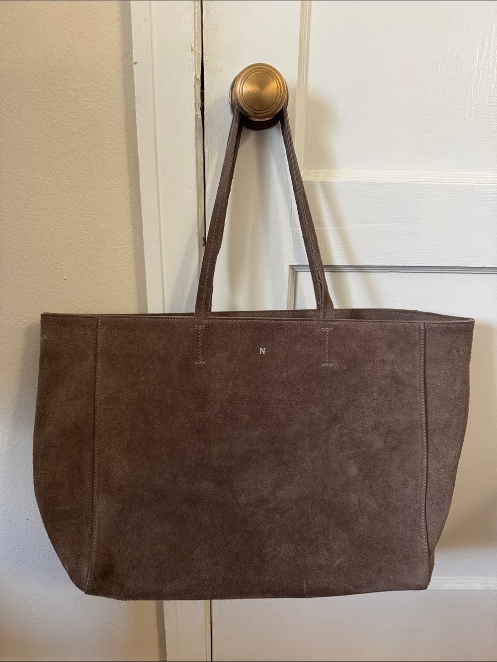 Large Italian Suede Tote Bag in dark grayish/brown - Stylish Everyday Carry